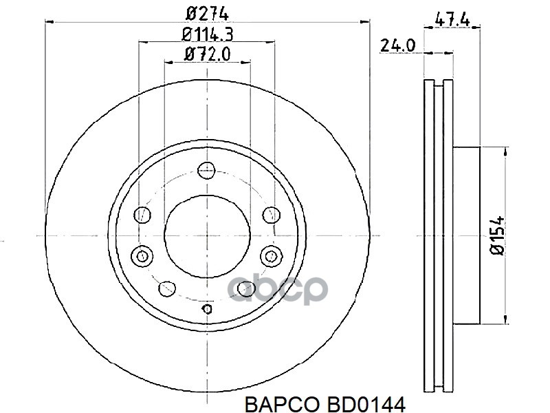 

BAPCO BD0144 Диск тормозной передний вентилируемый 1шт