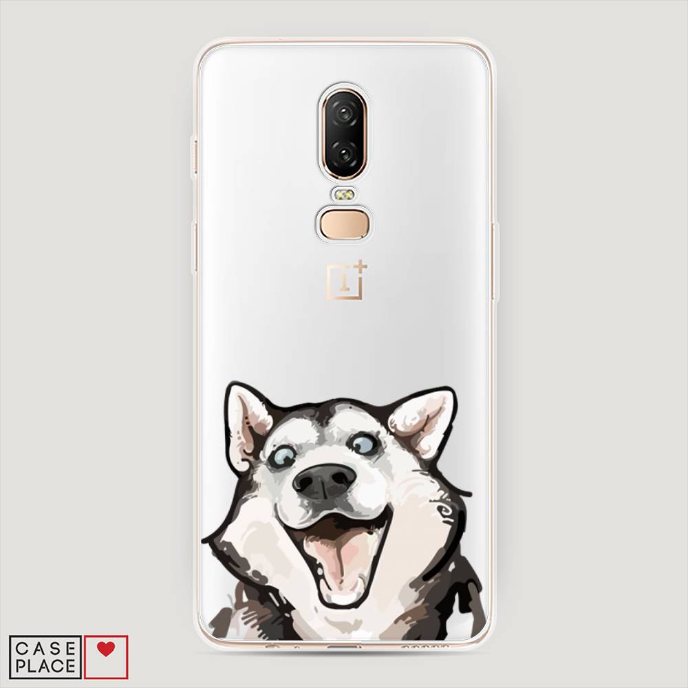 

Чехол Awog на OnePlus 6 / ВанПлас 6 "Радостный хаски", Белый;голубой;черный, 150550-1