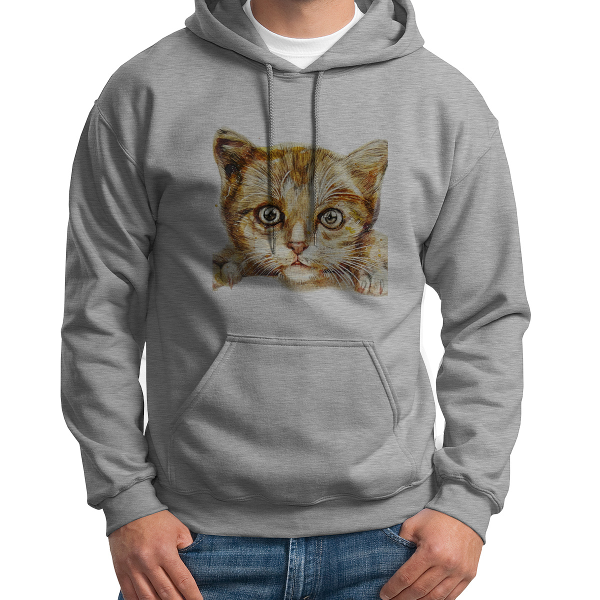 

Худи унисекс CoolPodarok Кот взгляд серое 46 RU, 6S015715