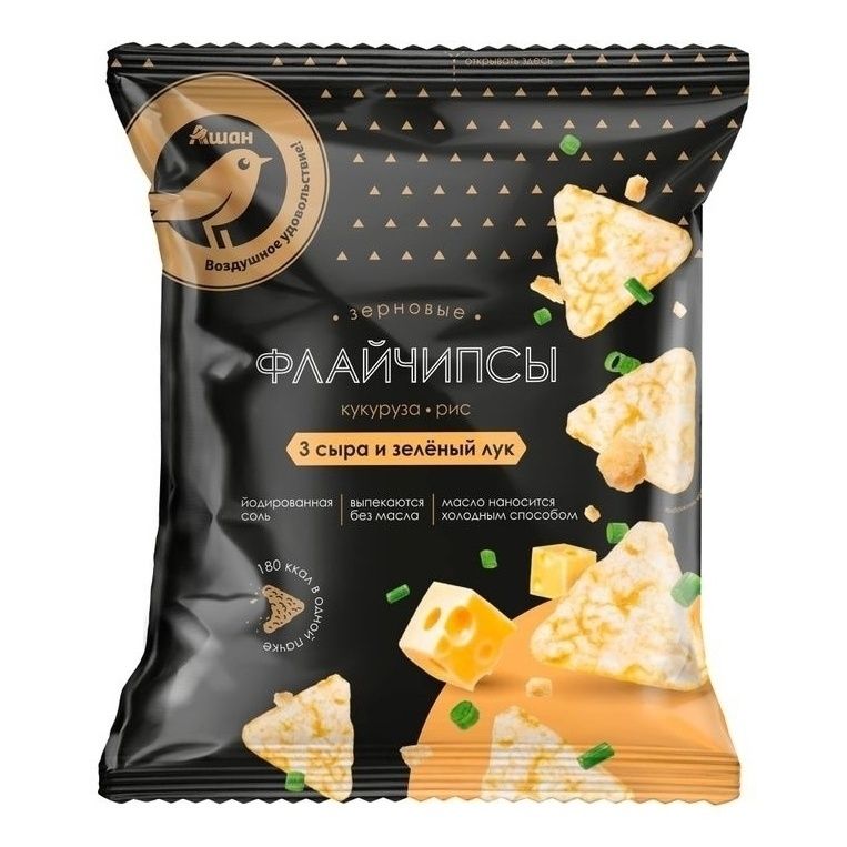 Флайчипсы кукурузные Ашан Золотая птица сыр-лук 40 г 100₽