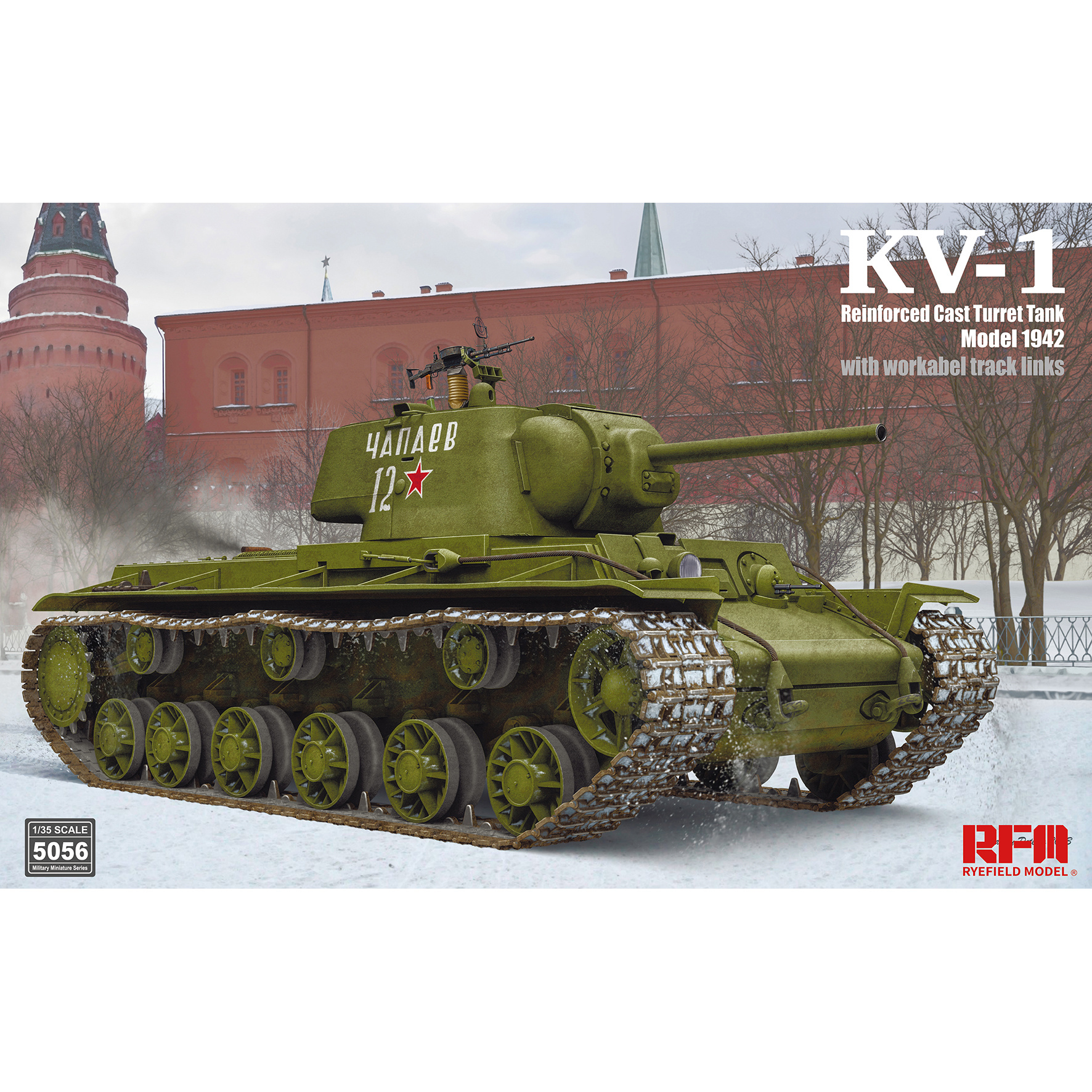 фото Танк kv-1 с усиленной литой башней мод.1942 (с рабочими траками) rye field model rm-5056