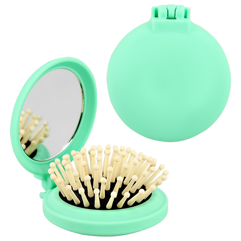 Купить Расческа для волос с зеркалом LADY PINK, с деревянными зубчиками, зеленая