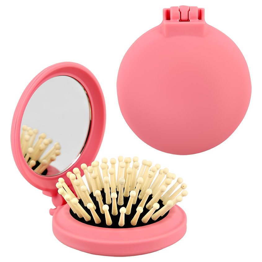 Купить Расческа для волос с зеркалом LADY PINK, с деревянными зубчиками, розовая