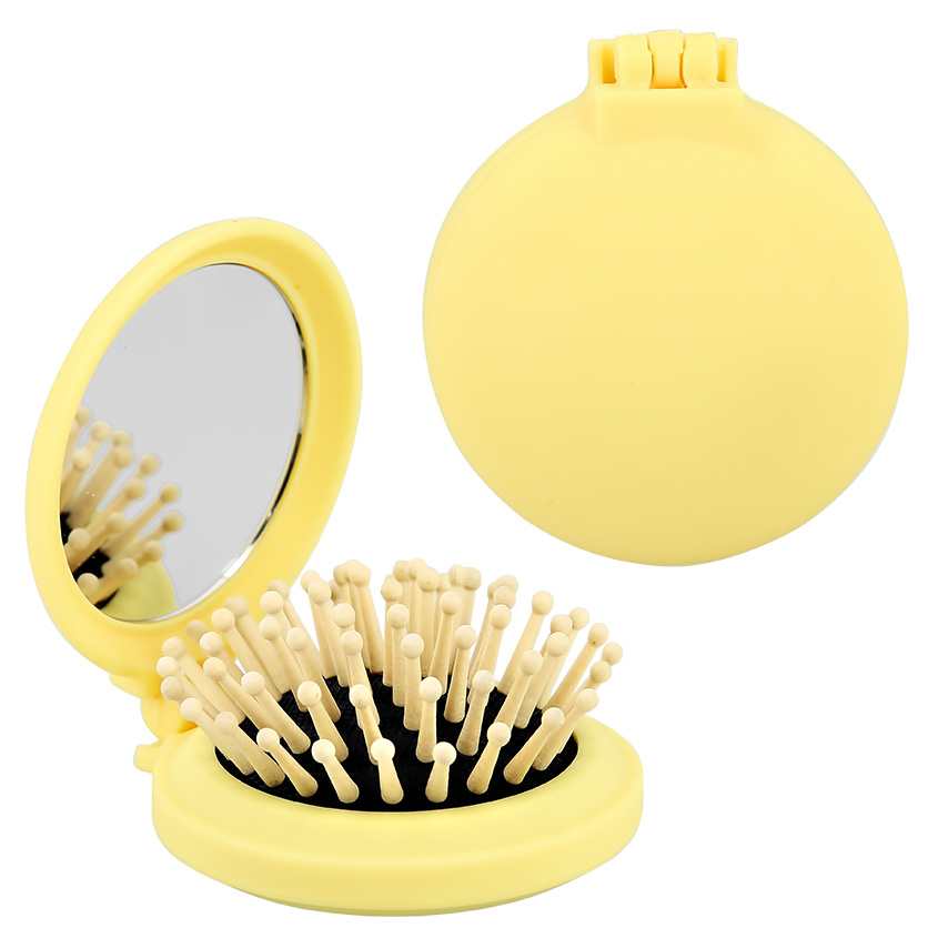 Купить Расческа для волос с зеркалом LADY PINK, с деревянными зубчиками, желтая