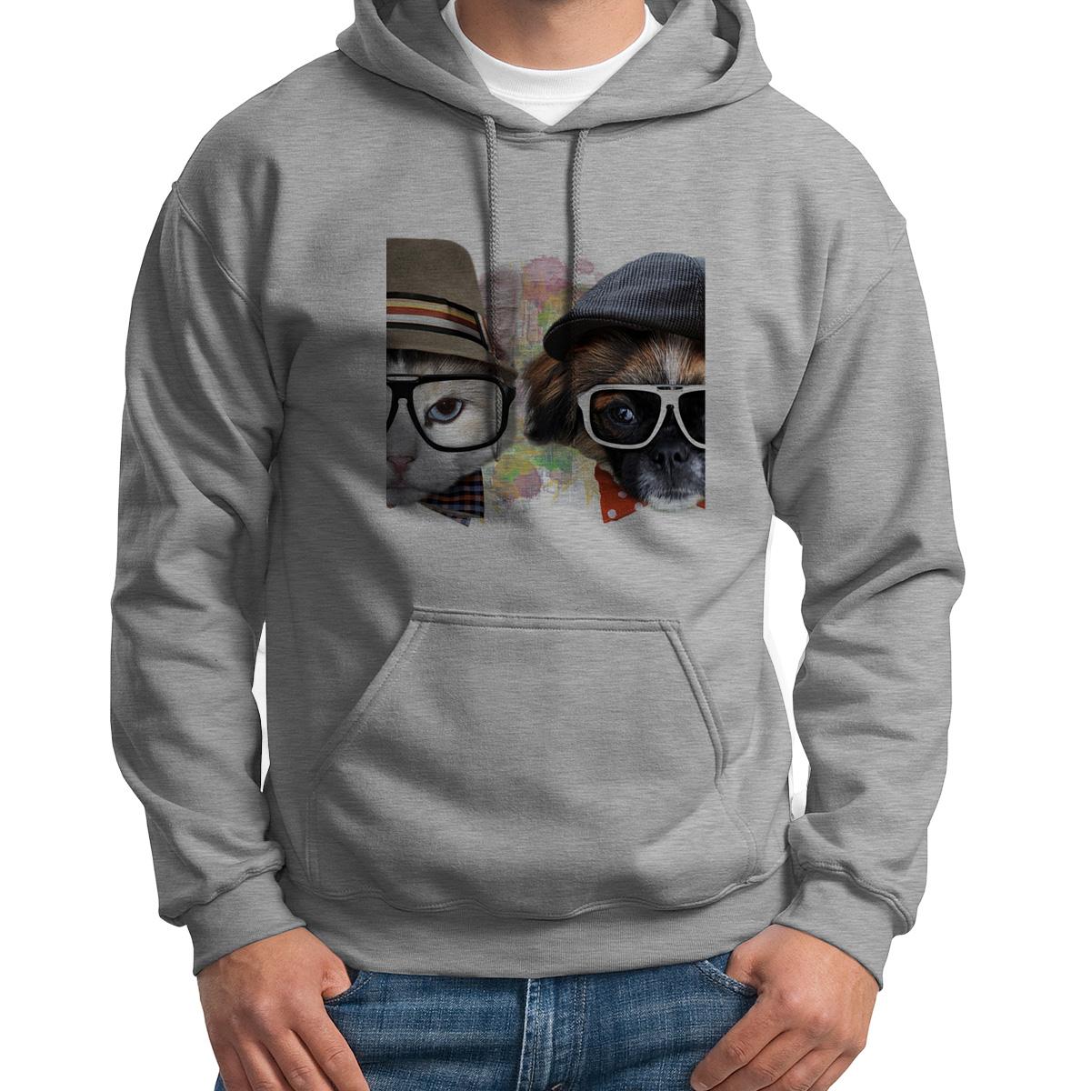 

Худи унисекс CoolPodarok Животные Собака/кошка серое 46 RU, 6S015620