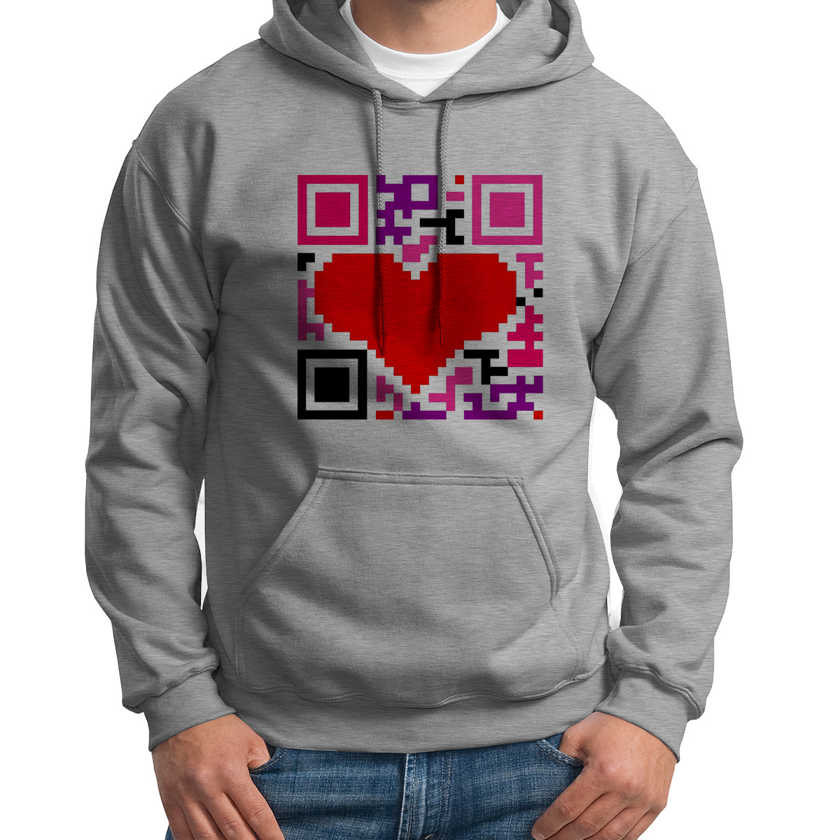 

Худи унисекс CoolPodarok Сердце QR серое 50 RU, Серый, S0114039