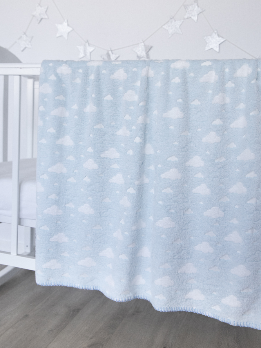Плед плюшевый Baby Nice 75х100 Облака для новорожденных в кроватку коляску голубой