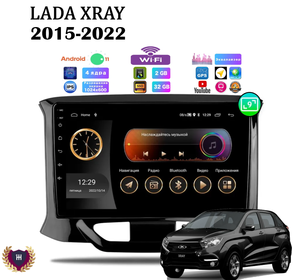 Автомагнитола Podofo Lada XRAY (2015-2022), 2/32 Gb, 4 ядер, Wi-fi