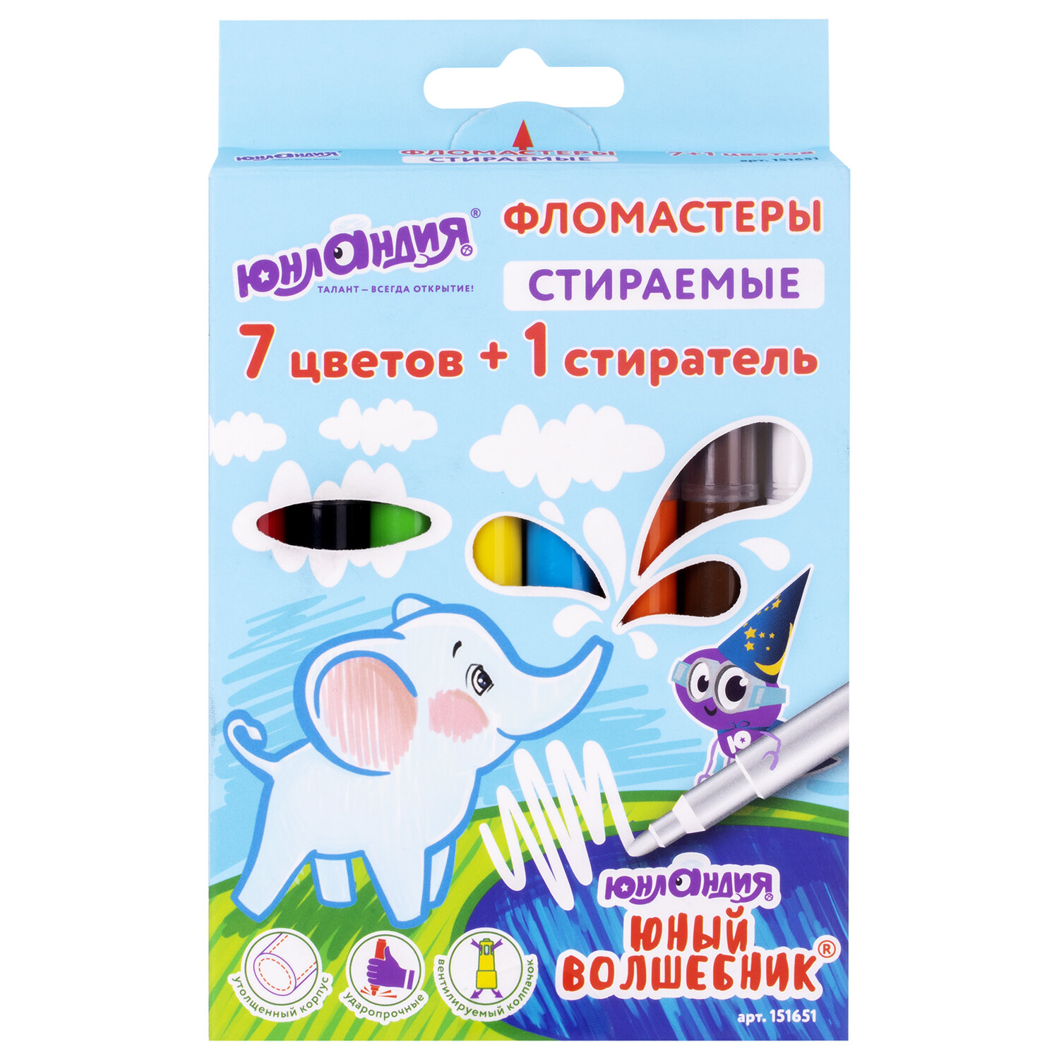 

Фломастеры Юнландия Юный волшебник, 7 цветов, 4 шт, Разноцветный, Юный волшебник