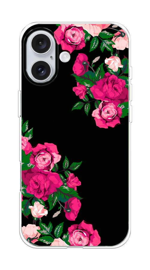 

Чехол на Apple iPhone 16 Plus "Розы фуксия", Черный;розовый;зеленый, 16150-1