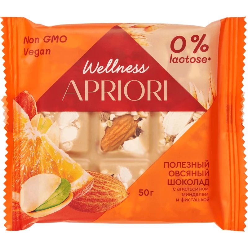 Шоколад Wellness Apriori овсяная апельсин-миндаль-фисташки 50 г