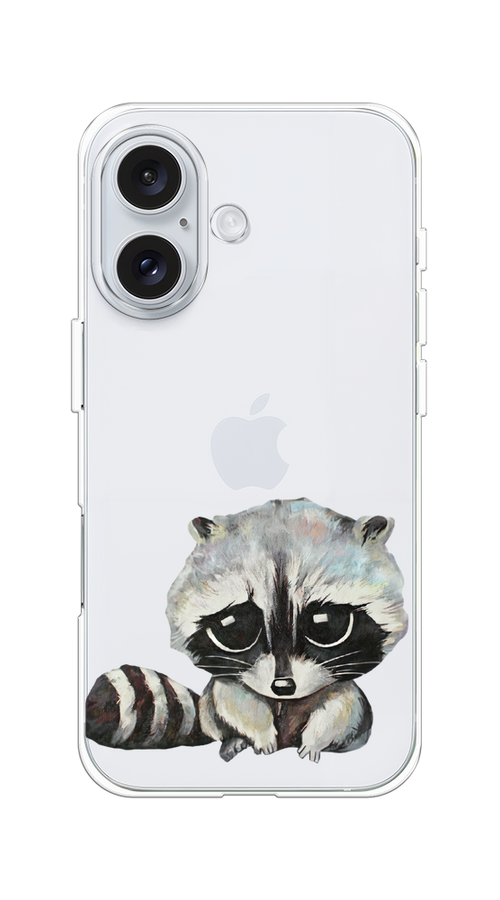 

Чехол на Apple iPhone 16 "Большеглазый енот", Серый;черный;прозрачный, 16050-1