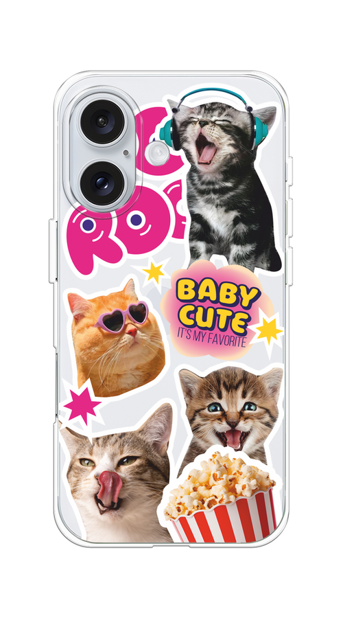 

Чехол на Apple iPhone 16 "Popcorn cats", Серый;коричневый;розовый, 16050-1