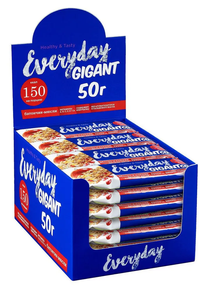 

Батончик ягодно-злаковый Everyday GIGANT Яблоко и клюква 50 гр*24 шт., 3