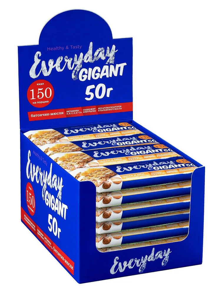 

Батончик злаковый Everyday GIGANT Орехи и мед, 50 гр*24 шт., 3