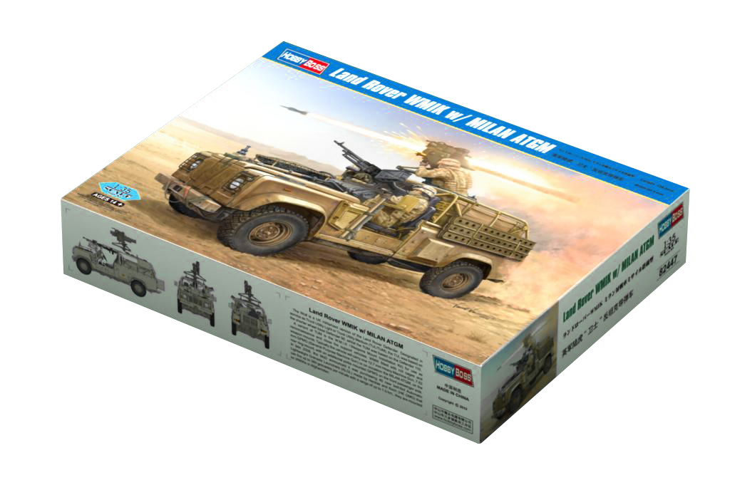 

Сборная модель HobbyBoss 1/35 Армейский внедорожник Land Rover WMIK с ПТУР Milan 82447