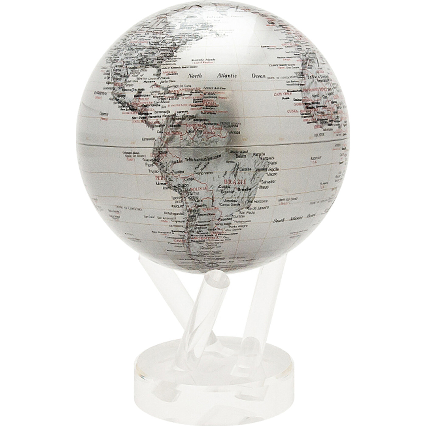 Глобус самовращающийся MOVA GLOBE d16,5 см с политической картой Мира, цвет серебро