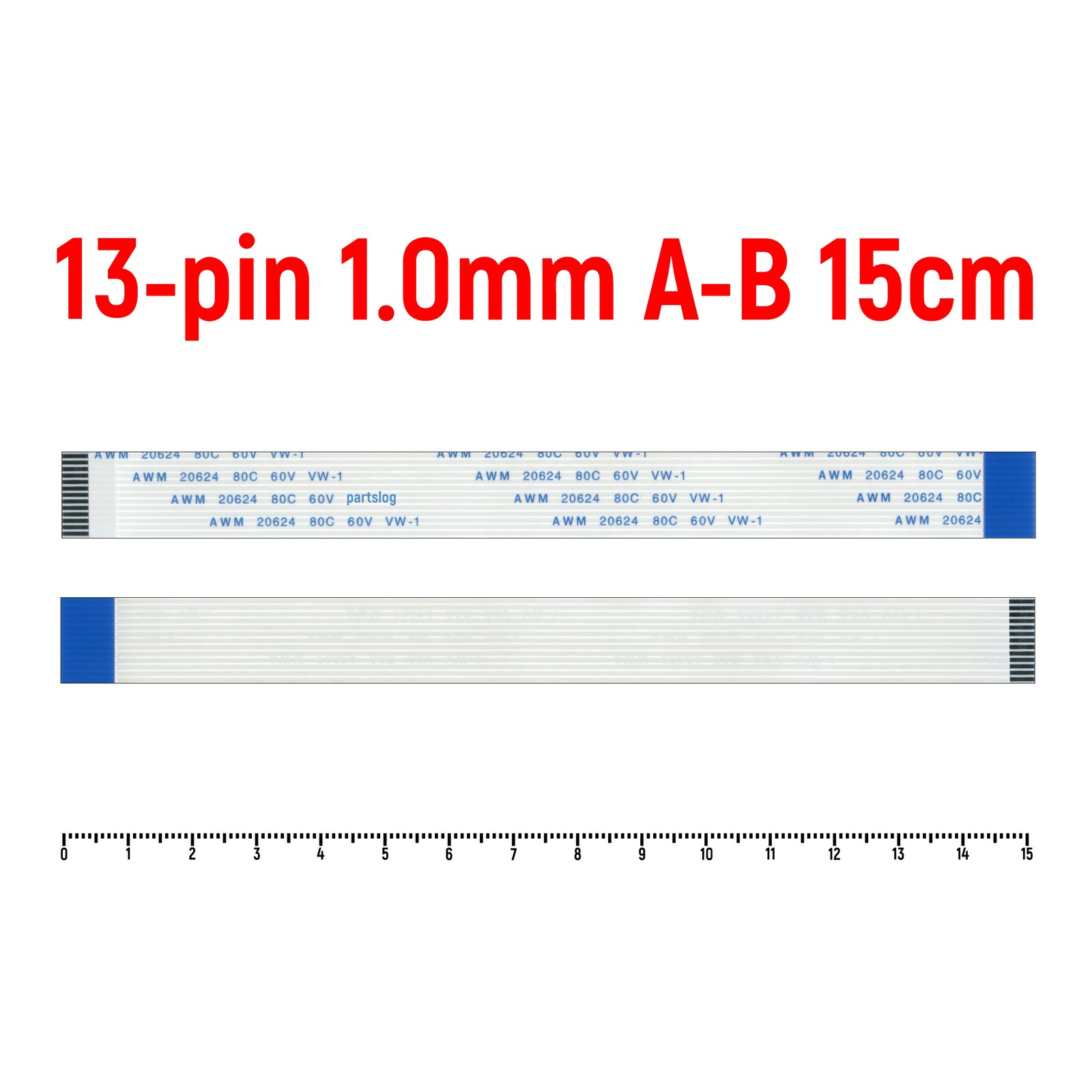 

Шлейф FFC 13-pin Шаг 1.0мм Длина 15см Обратный A-B AWM 20624 80C 60V VW-1