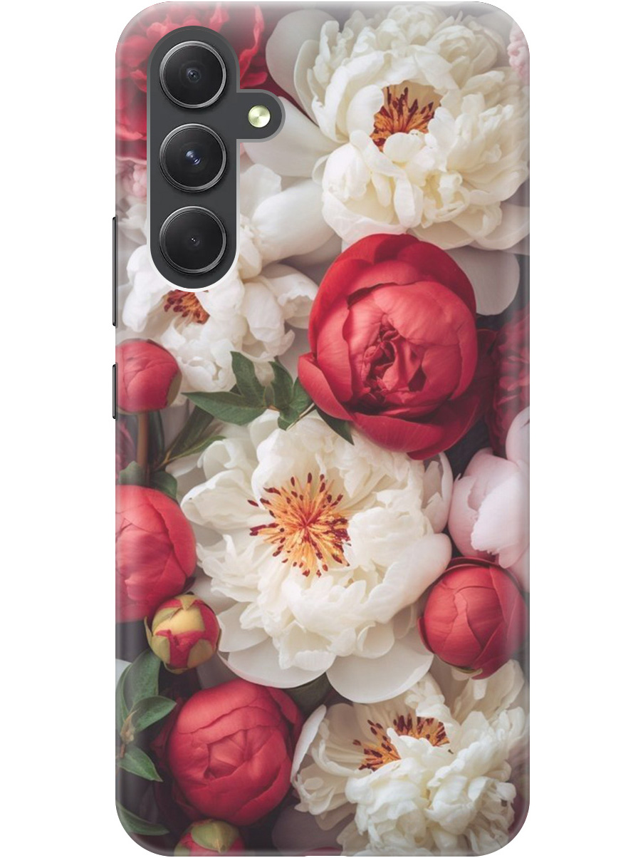 

Силиконовый чехол на Samsung Galaxy A54 5G с рисунком "Красно-белые пионы", Белый;красный, 20001381