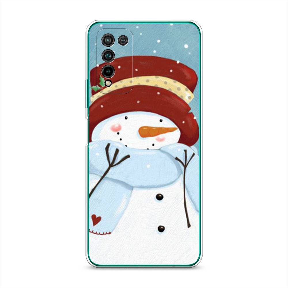 

Чехол на Honor 10X Lite "Застенчивый снеговик", Голубой;белый;красный, 6104650-5