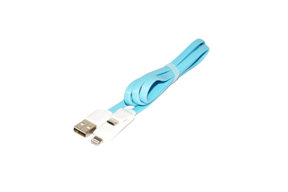 Data кабель USB Remax International RC-27t micro usb+lighting голубой/белый, 100см