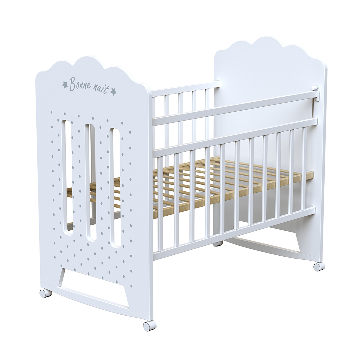 Кровать детская BONNE (фигур.спин., колесо-качалка ) (белый)