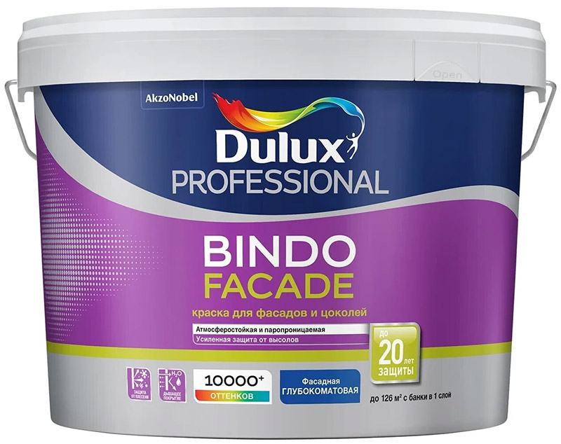 

DULUX Bindo Facade база BC под колеровку краска для фасадов и цоколей (9л), Белый