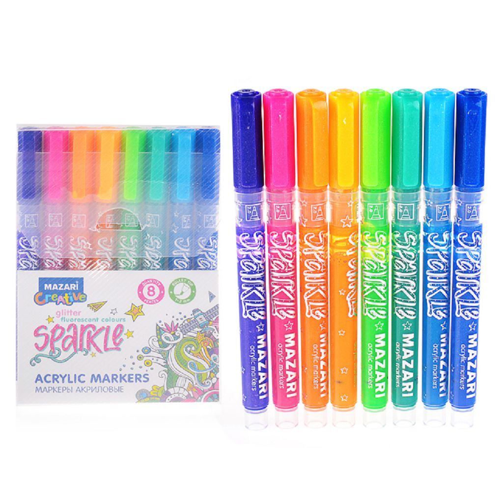 

Набор маркеров-красок с блёстками SPARKLE, 8 цв., пулевид.наконечник, пиш.узел 1.0-2.0 мм