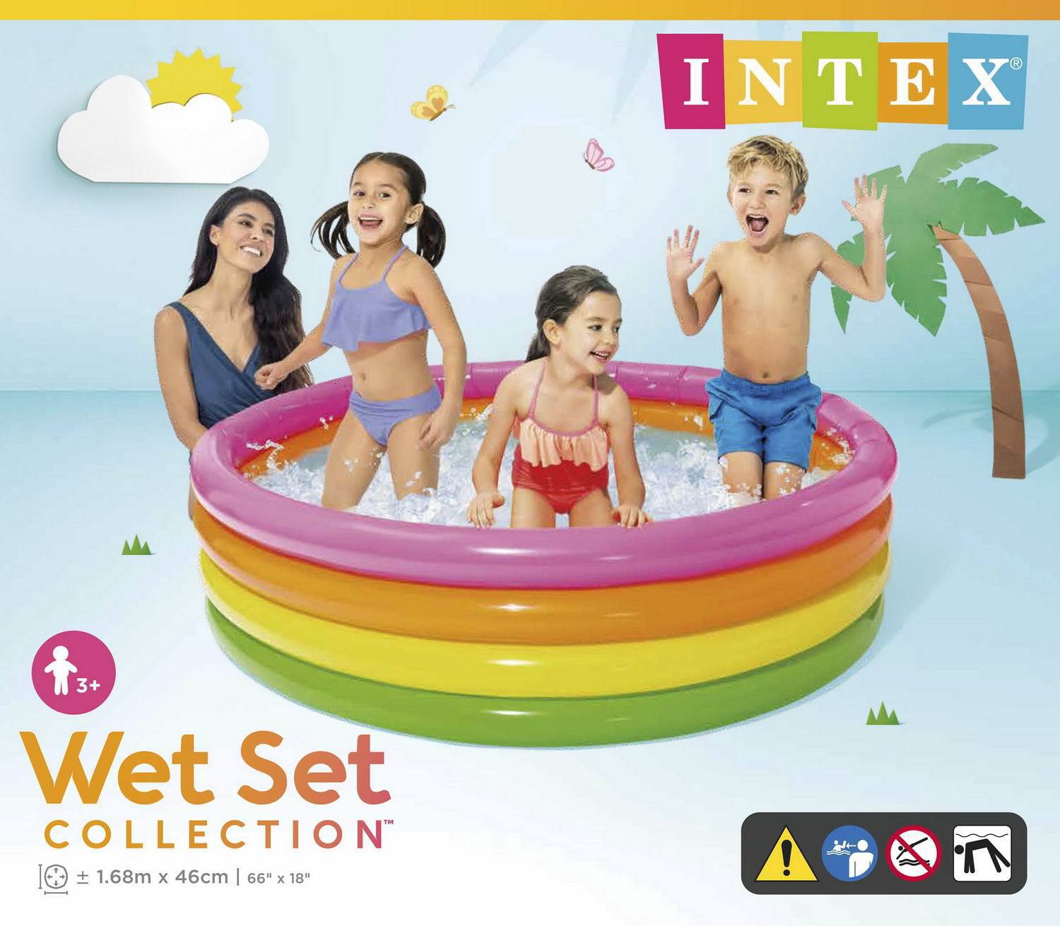 

Бассейн надувной детский INTEX "Sunset Glow Pool" 168х46 см (от 3-х лет), Разноцветный