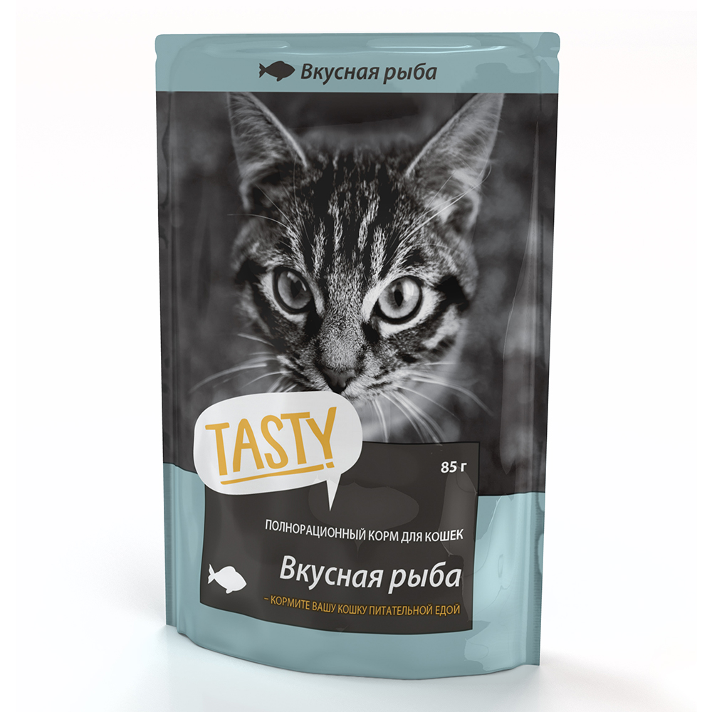 Влажный корм для кошек TASTY с рыбой, 50 шт по 85г