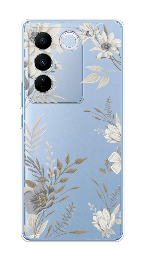 

Чехол на Vivo V27/V27 Pro "Цветы сепия", Серый;прозрачный;зеленый;белый, 268550-1