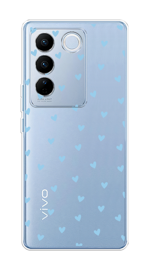 

Чехол на Vivo V27/V27 Pro "Голубые сердечки паттерн", Голубой;прозрачный, 268550-1