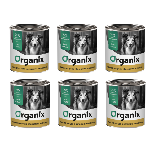 

Консервы для собак Organix, мясо гуся, яблоки и морковь, 6 шт по 750 г