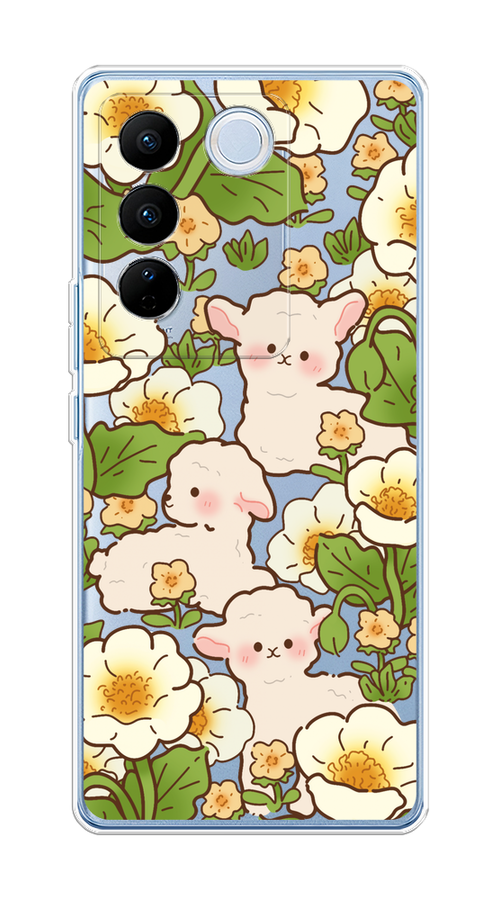 

Чехол на Vivo V27/V27 Pro "Овечки в цветах", Зеленый;бежевый, 268550-1