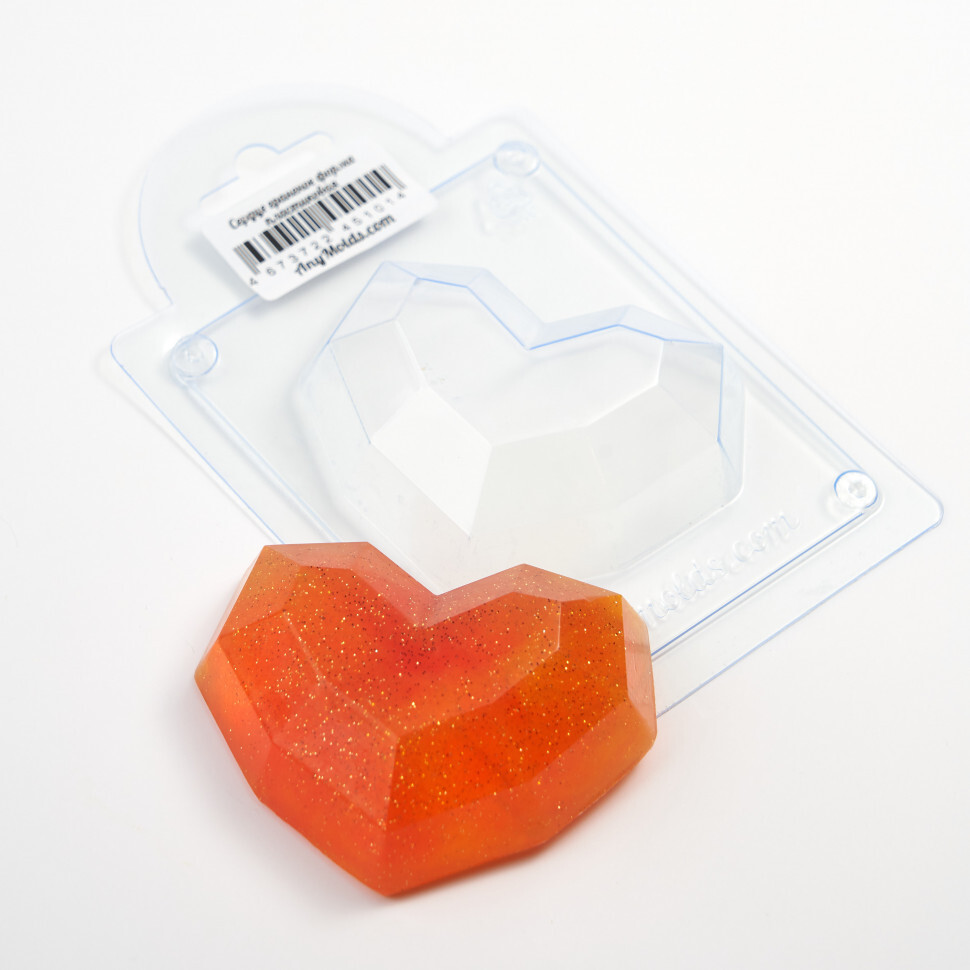 

Форма для шоколада пластиковая AnyMolds сердце граненое, Прозрачный