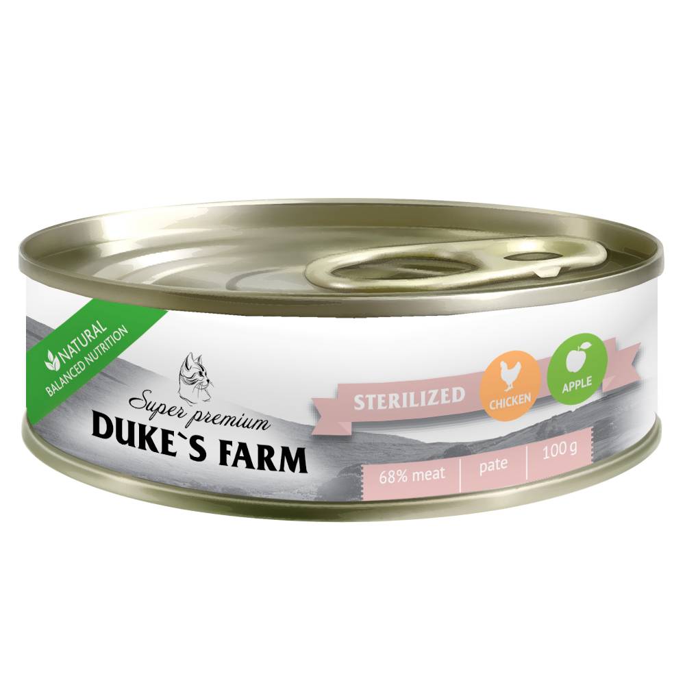 фото Консервы для кошек duke's farm из курицы с яблоком, для стерилизованных, 100 г