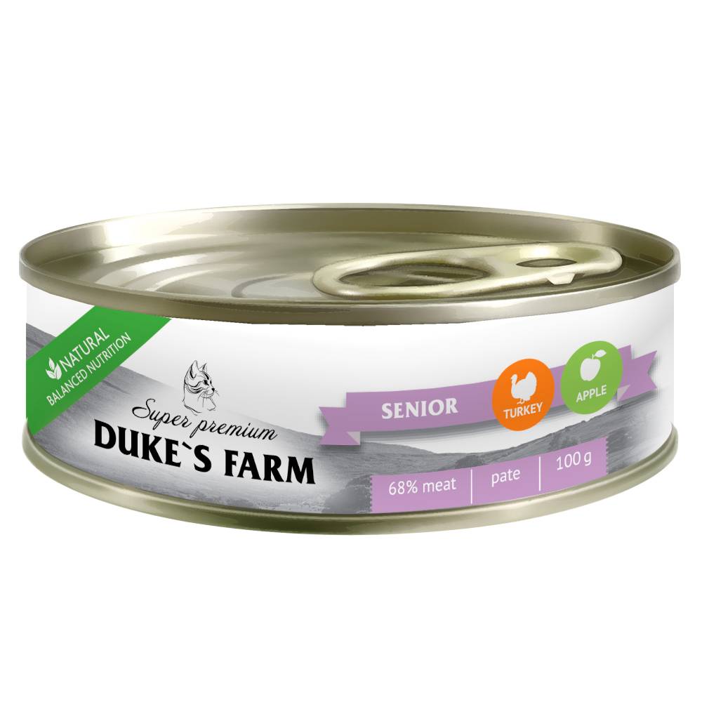 фото Консервы для кошек duke's farm из индейки с яблоком, для пожилых, 100 г