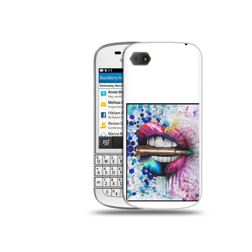 

Чехол MyPads Tocco для BlackBerry Q10 разноцветные губы с пулей, Прозрачный, Tocco