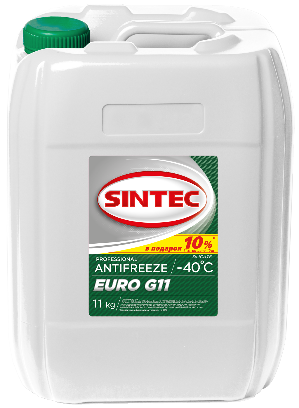 фото Антифриз sintec euro g11 (-40) зеленый 11 кг