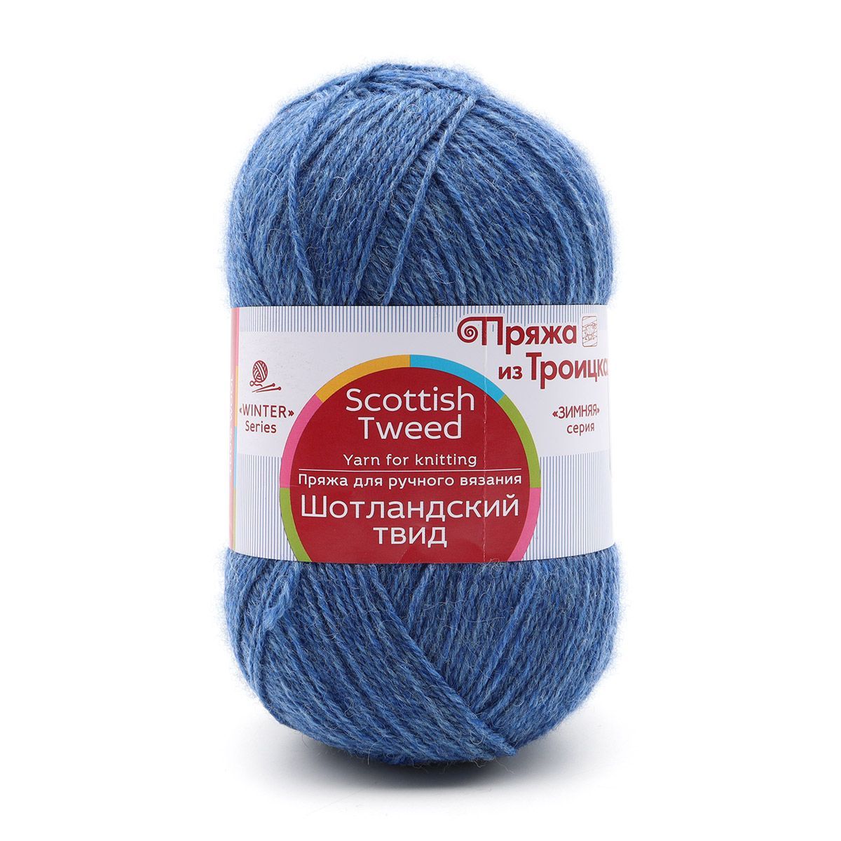 Пряжа для вязания из Троицка Шотландский твид 100г 360м (373 джинсовый меланж) 10 мотков
