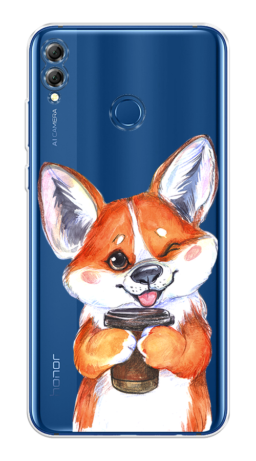 

Чехол на Honor 8X / Хонор 8Х "Корги с кофе", Оранжевый;белый, 66750-4