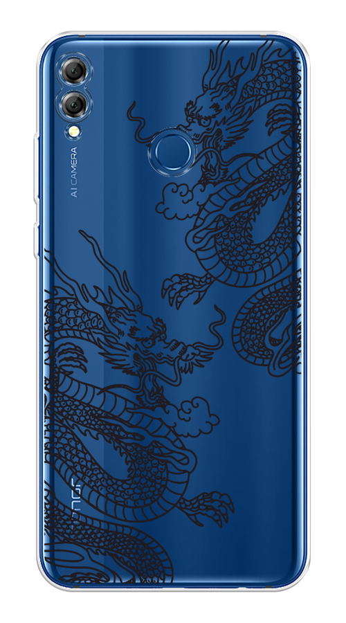 

Чехол на Honor 8X / Хонор 8Х "Два китайских дракона", Серый;черный, 66750-1