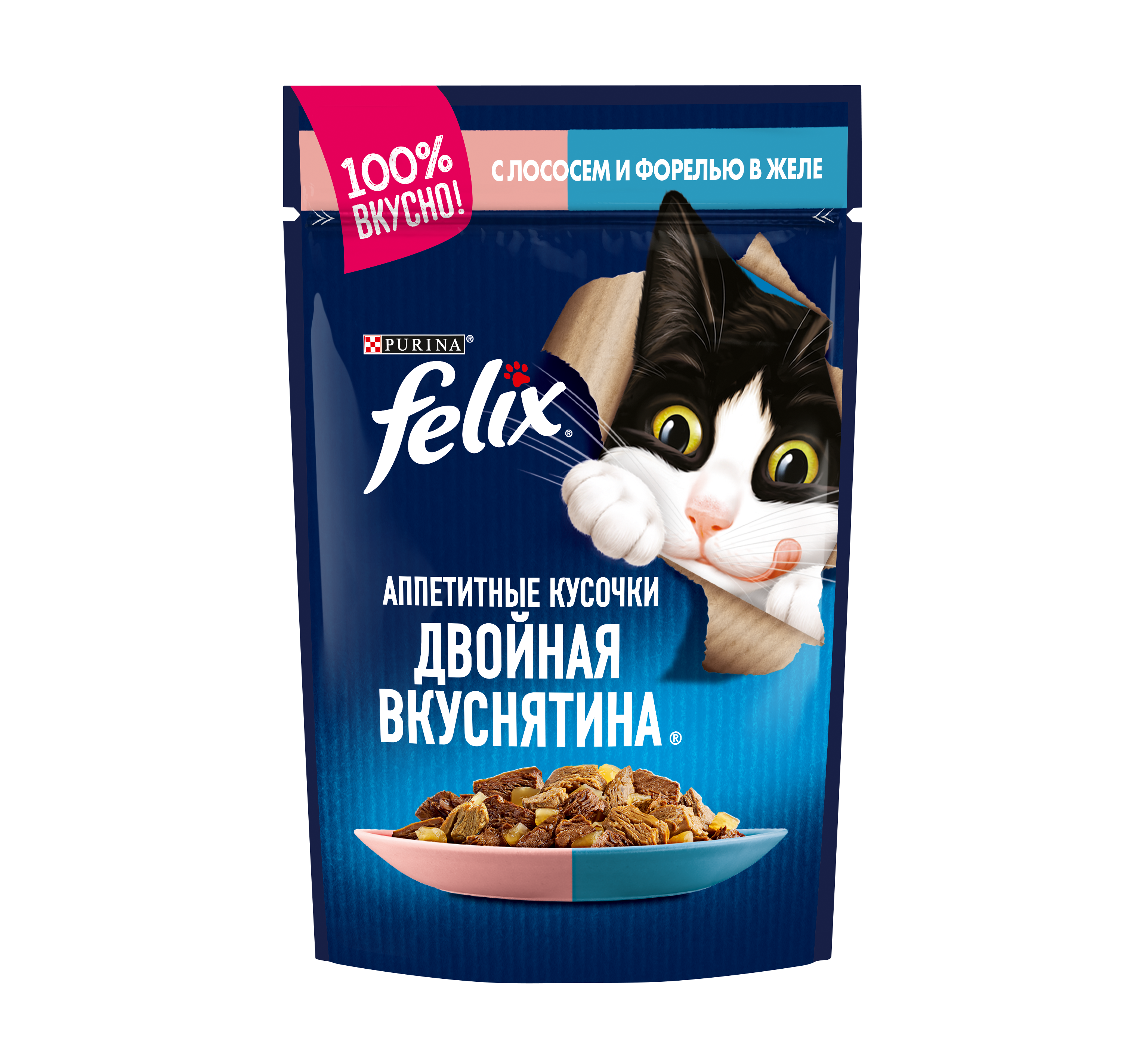 фото Влажный корм для кошек felix двойная вкуснятина, для взрослых, лосось, форель, 85г