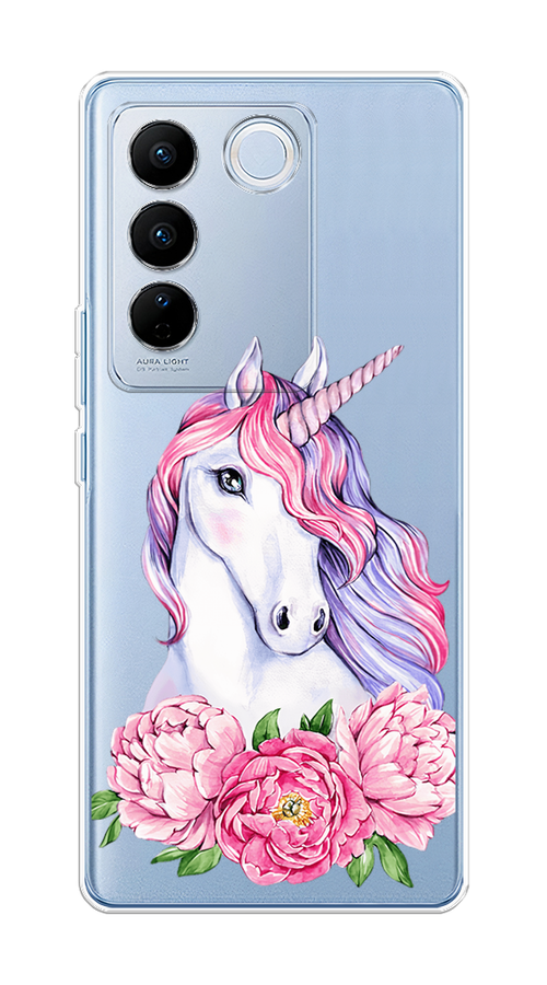 

Чехол на Vivo V27/V27 Pro "Единорог с пионами", Розовый;белый;зеленый, 268550-1