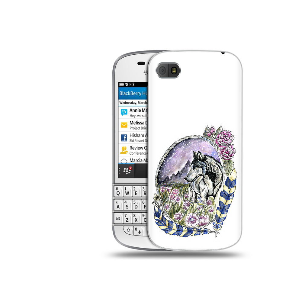 

Чехол MyPads Tocco для BlackBerry Q10 нарисованный волк в цветах с перьями, Прозрачный, Tocco