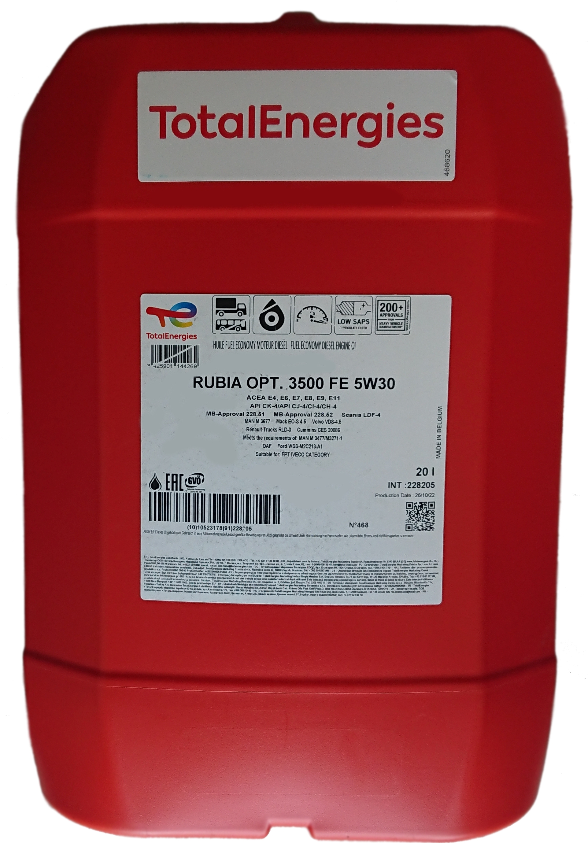 

Моторное масло Total RUBIA TIR 9900 FE 5W30 20л