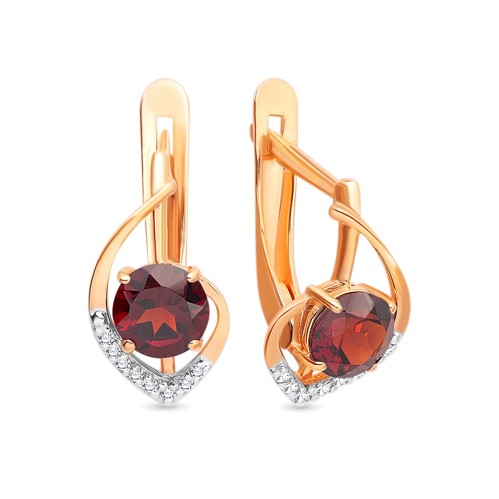 

Серьги из красного золота 585Gold 202010507, гранат\фианит, 202010507
