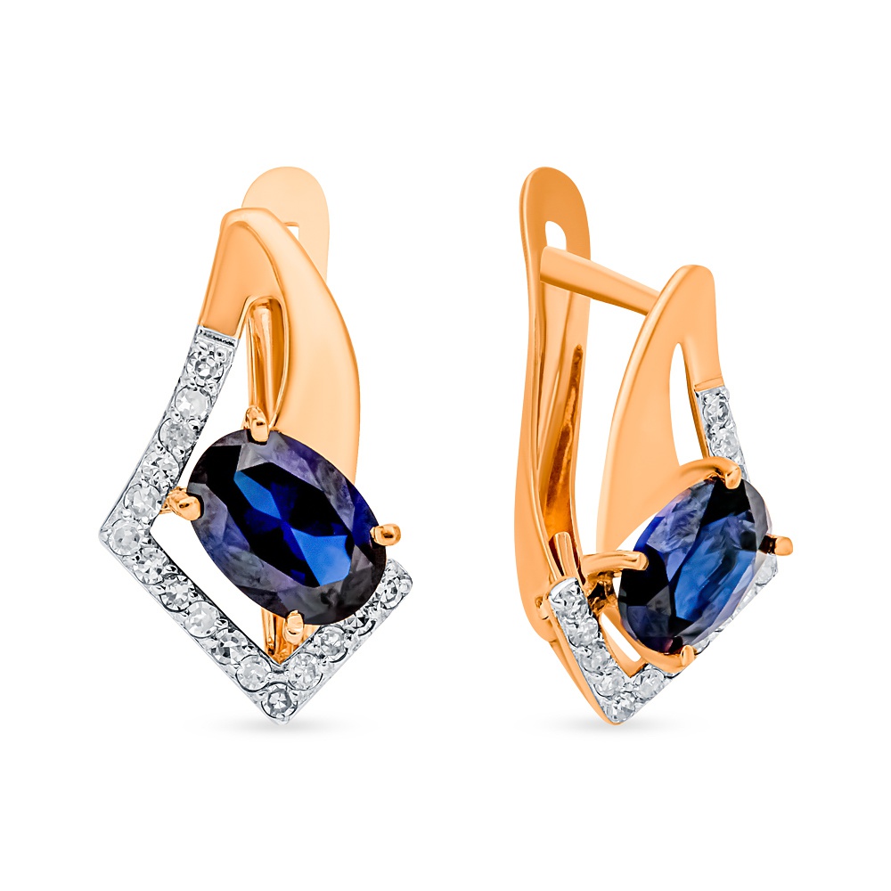

Серьги из красного золота 585Gold 102009331, сапфир искусственный\бриллиант, 102009331