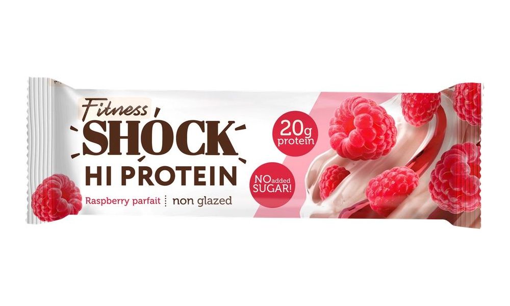 Батончик FitnesShock Hi-Protein протеиновый Малиновый десерт 60 г 120₽