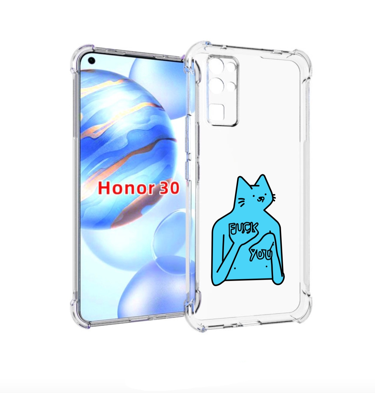 

Чехол бампер MyPads голубой-кот-фак-ю для Honor 30 (BMH-AN10) пр, Прозрачный, Tocco